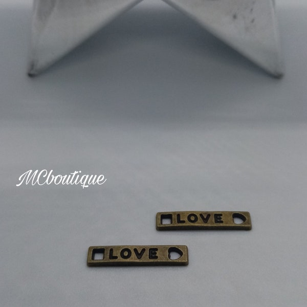 5, 10 connecteurs plaque LOVE métal bronze 20mm