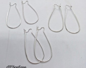 10, 50 boucles d'oreille dormeuses métal argenté 33x14mm