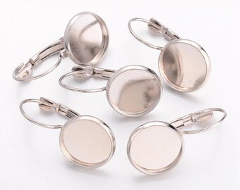 10 sleepers cabochon support 12mm silver-plated brass