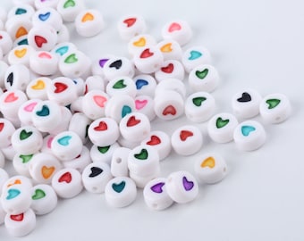 25, 100 multicolored acrylic heart rondelle beads 7mm