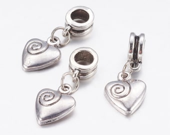 5 perles attache breloque cœur ou mixte métal argenté