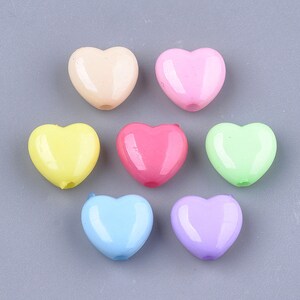 50 multicolored acrylic heart beads 10mm