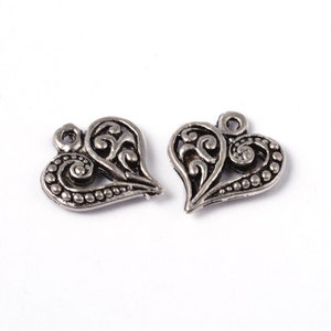 5 silver or gold metal heart charms 14mm Silver