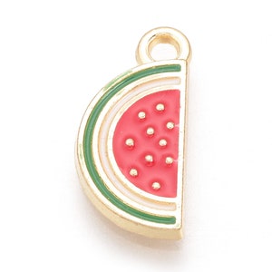 5 enameled watermelon charms in gold metal 17mm