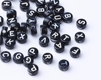 300 cuentas de alfabeto acrílico negro 7mm