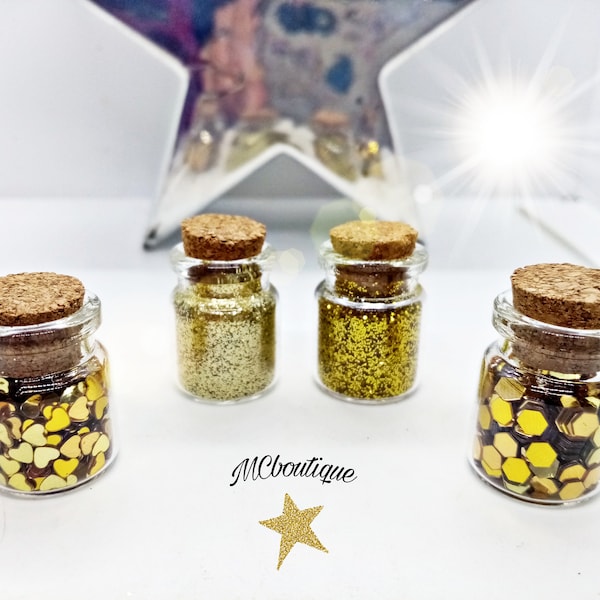 4 fioles en verre strass et paillettes 50ml doré