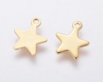 10 star charms in gold or silver stainless steel 10mm