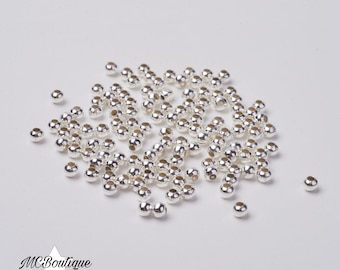 200 perles rondes intercalaires métal argenté 3mm ou 4mm