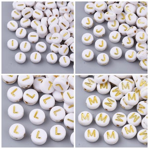 10 perles Alphabet lettre blanc écriture dorée 7mm image 3