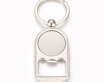 Flaschenöffner-Schlüsselanhänger, Cabochon-Halterung, 25 mm, Platin