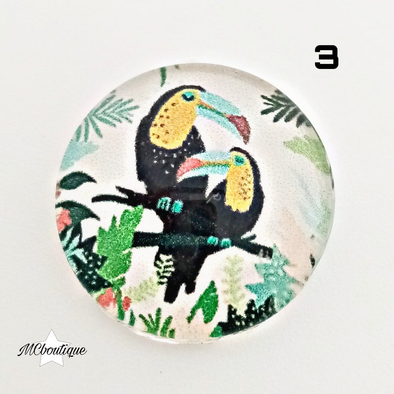 2 pineapple toucan Flowers 12mm glass cabochons