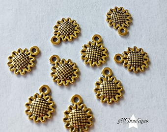 10 gold metal sunflower charms 12mm