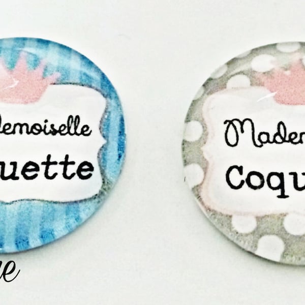 Cabochon Mademoiselle Coquette verre 25mm 20mm 12mm