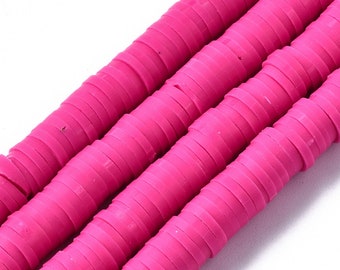 HEISHI Fuchsia 100 perles rondelles 6mm pâte polymère