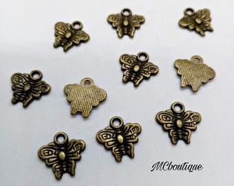 10, 20 breloques papillon métal bronze 9mm