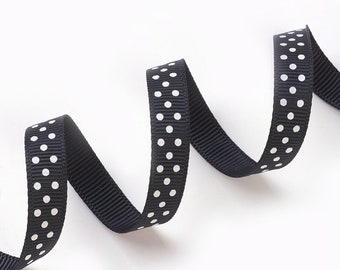 Cinta grosgrain con lunares 10mm negro blanco