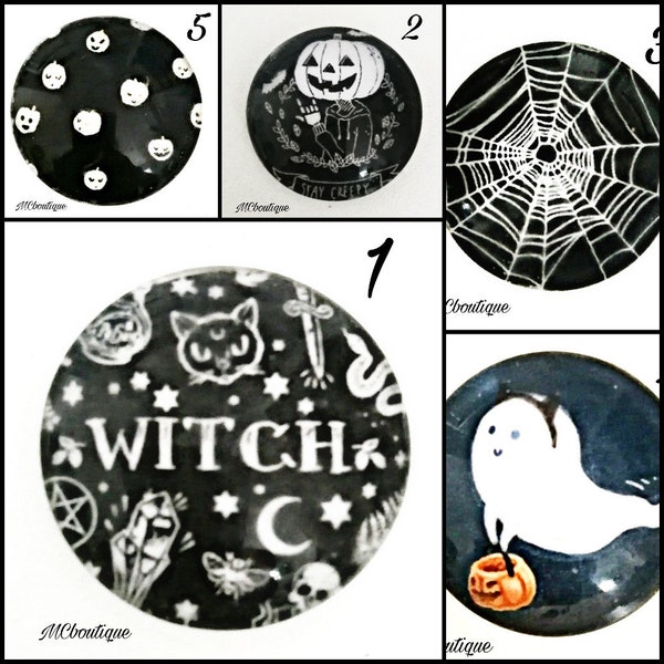 Glass cabochon 25mm Halloween ghost pumpkin and spider black background