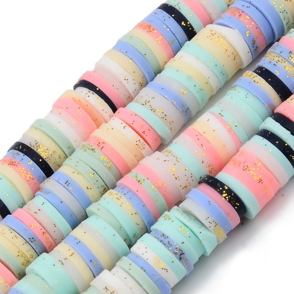 HEISHI glitter beads 200 polymer clay washers 6mm multicolored