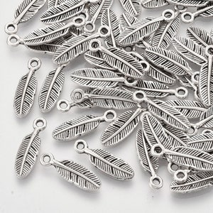 5 silver metal feather charms 12mm image 2