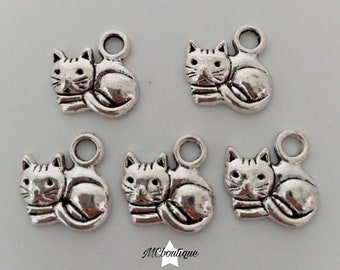 5 silver metal cat charms 12mm