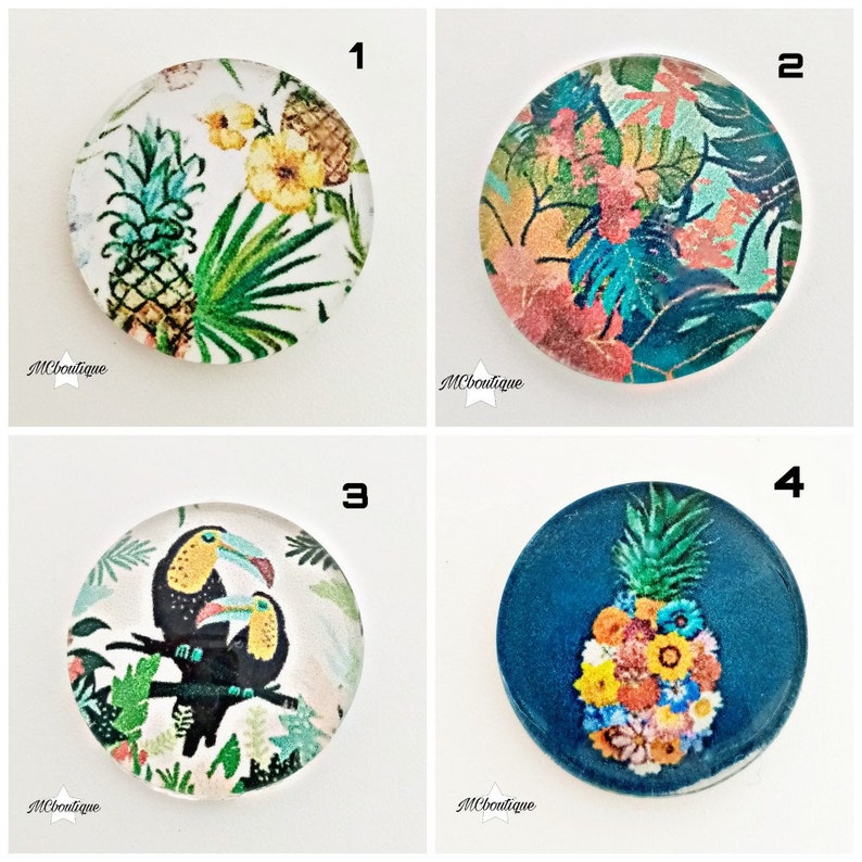 2 pineapple toucan Flowers 12mm glass cabochons