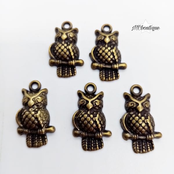 5 breloques hibou métal bronze 20mm