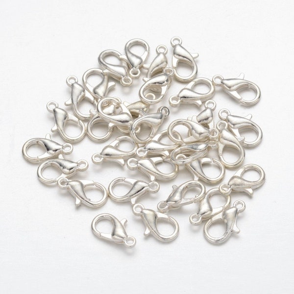 20, 50 silver metal lobster clasps 12mm