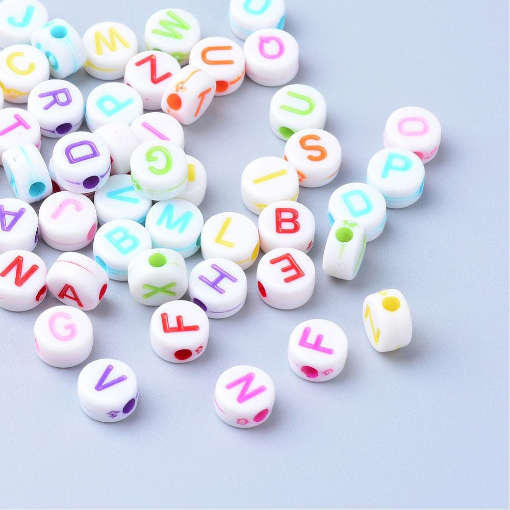 NEW COLOR Multicolor Round Alphabet Letter Beads, Multicolored Beads With  Silver Letters, Acrylic Round Name Beads, Size 7mm 15 