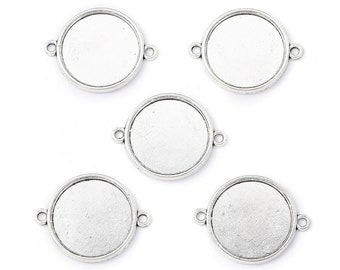 5, 10 cabochon support connectors 20mm silver metal