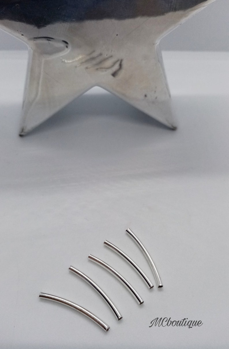 20 beaded tubes curved silver metal 23x2mm