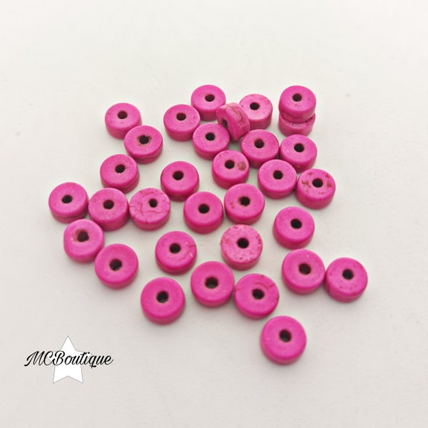 HEISHI Rose fuchsia 30 perles rondelles en turquoise synthétique 6mm