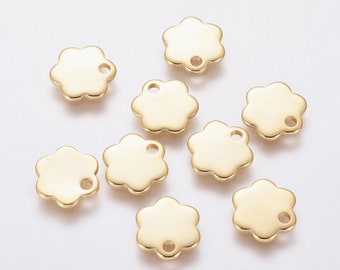 10 gold or silver stainless steel flower charms 10mm