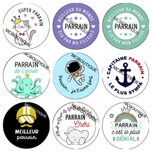 Cabochon PARRAIN verre 30mm 25mm 20mm 16mm 14mm 12mm Modèles au choix
