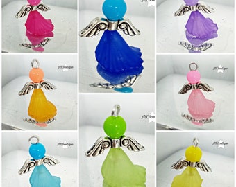 2 acrylic metal angel charms 20mm multicolored