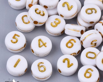 100 beads Alphabet style number white gold writing 7mm