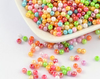 200 perles rondes acrylique effet nacré 4mm multicolore