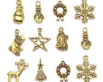 Mix of gold metal Christmas charms