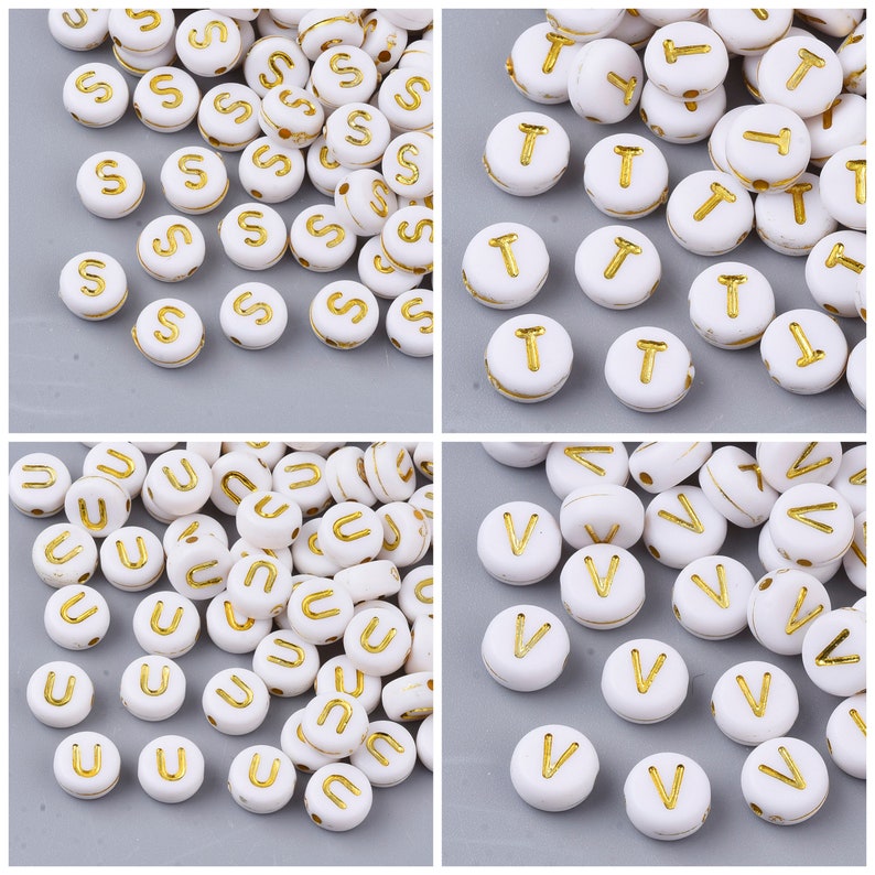 10 perles Alphabet lettre blanc écriture dorée 7mm image 5