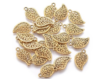 5 gold metal leaf charms 18mm