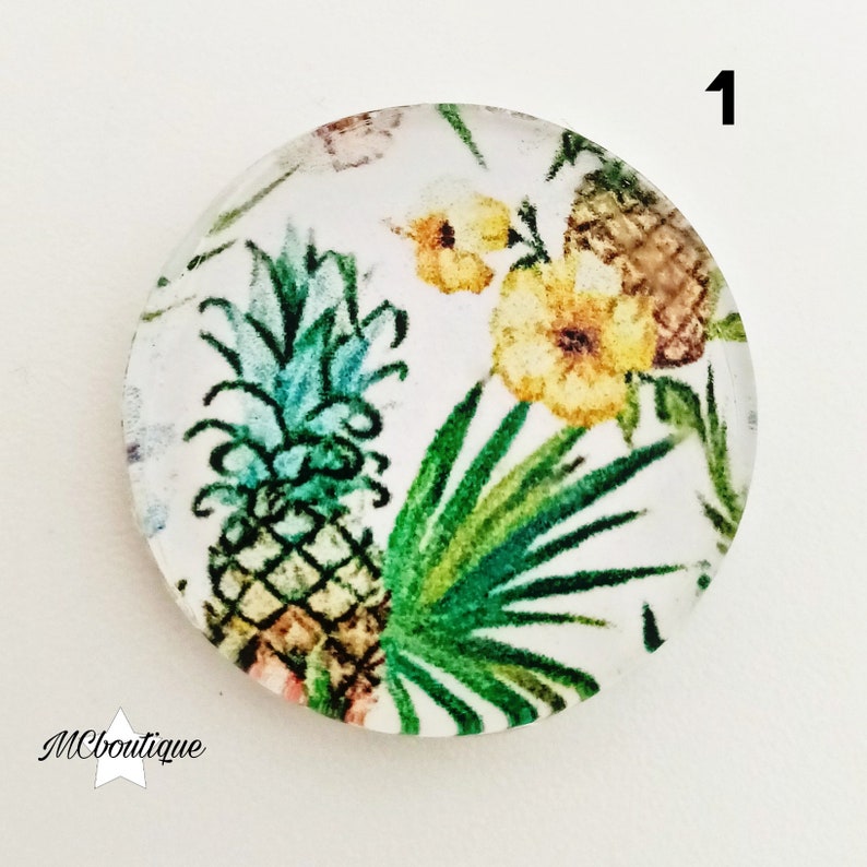2 pineapple toucan Flowers 12mm glass cabochons