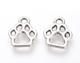 5 silver metal dog paw charms 19mm