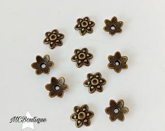 10 coupelles fleur métal bronze 10mm