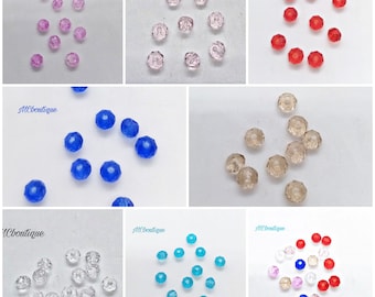 50 perles rondes à facettes en verre transparentes 4mm différentes couleurs