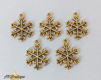 5, 10 gold metal snowflake charms 20mm