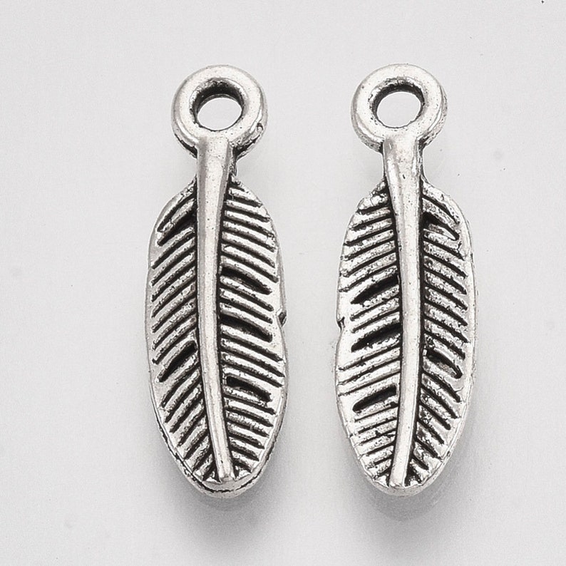 5 silver metal feather charms 12mm image 1