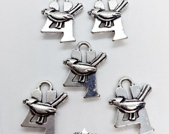 5 silver metal bird charms 15mm