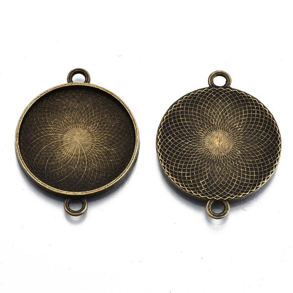 5, 10, 20 connecteurs support cabochon 25mm métal bronze