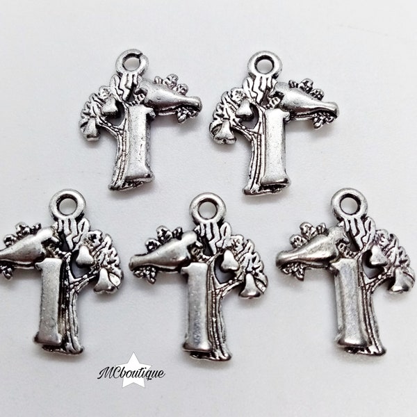 5 bird charms in the silver metal tree 18mm