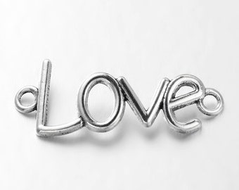 10 conectores de metal plateado LOVE 40x16mm