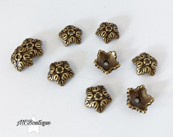 10 flower cups 5 petals bronze metal 10x4mm